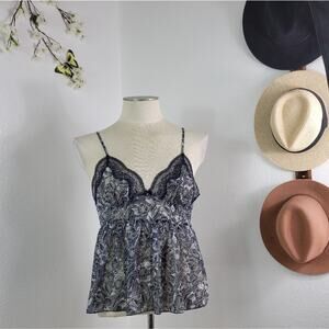 CHELSEA28 Blue White Lace Floral Camisole Top Boho Chic Romantic Coquette Sz: L